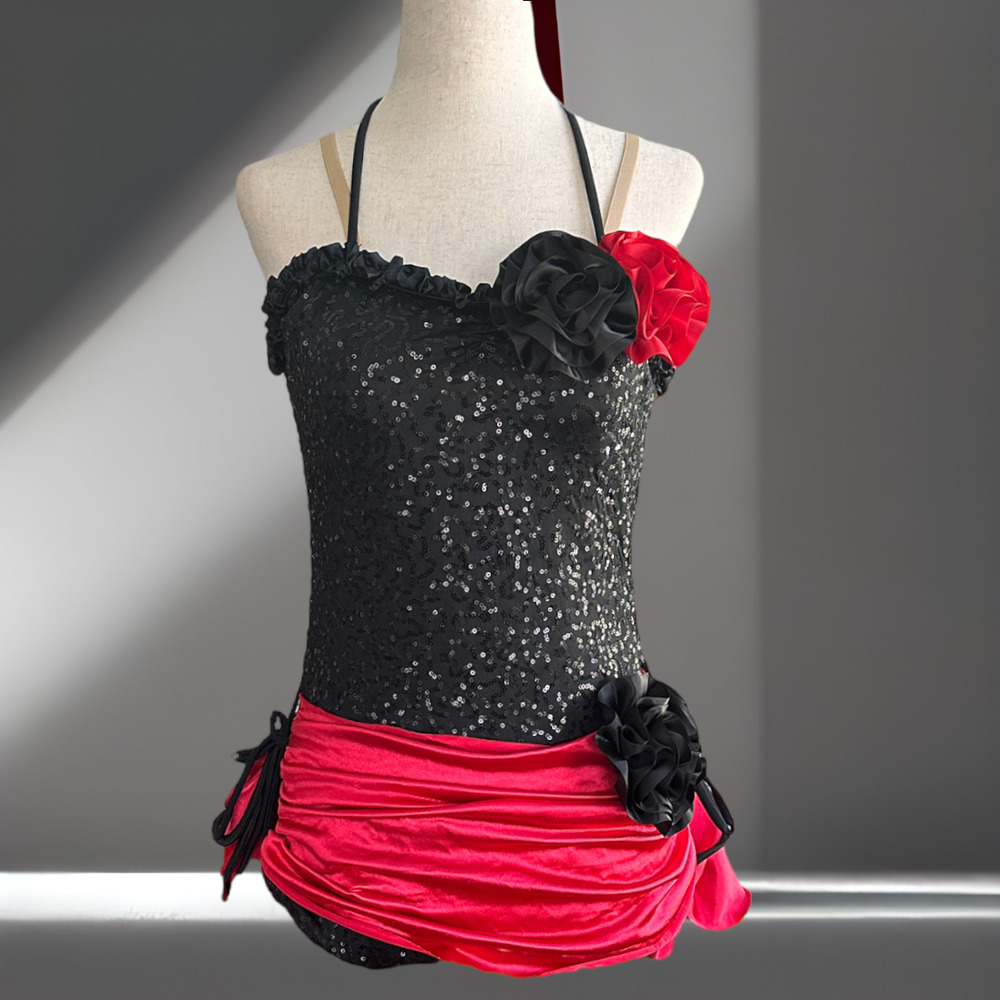 Women's Red & Black One-Piece Sequin Sexy Dance Halloween Costume Size Medium